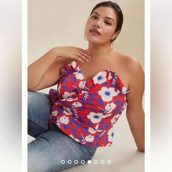 Revolve Anthropologie Hutch Cherry Red Ted Motif Strapless Ruffle Tube Top - Picture 5 of 13